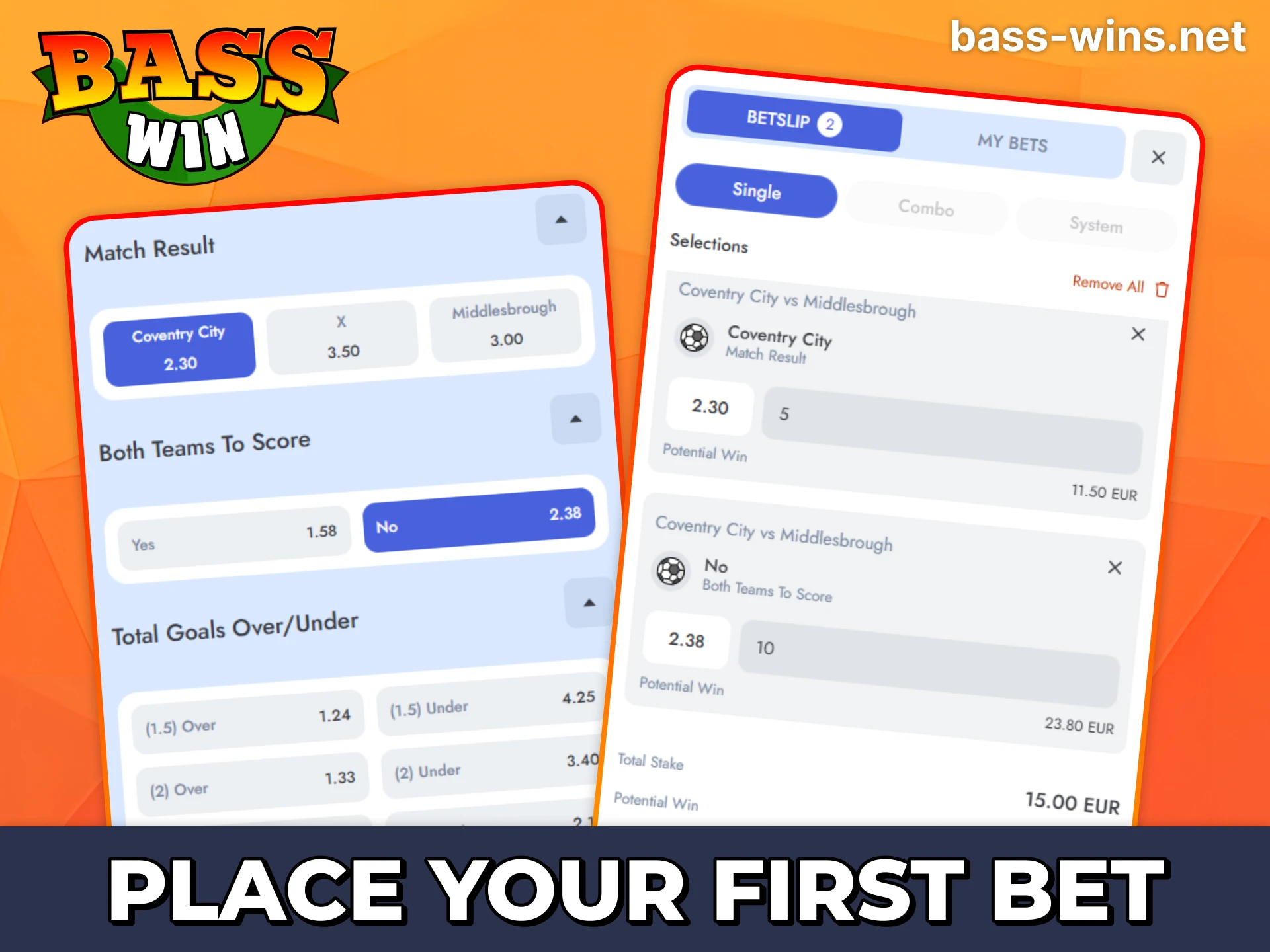 Place your first bet in few simple steps at official Bass Win app.