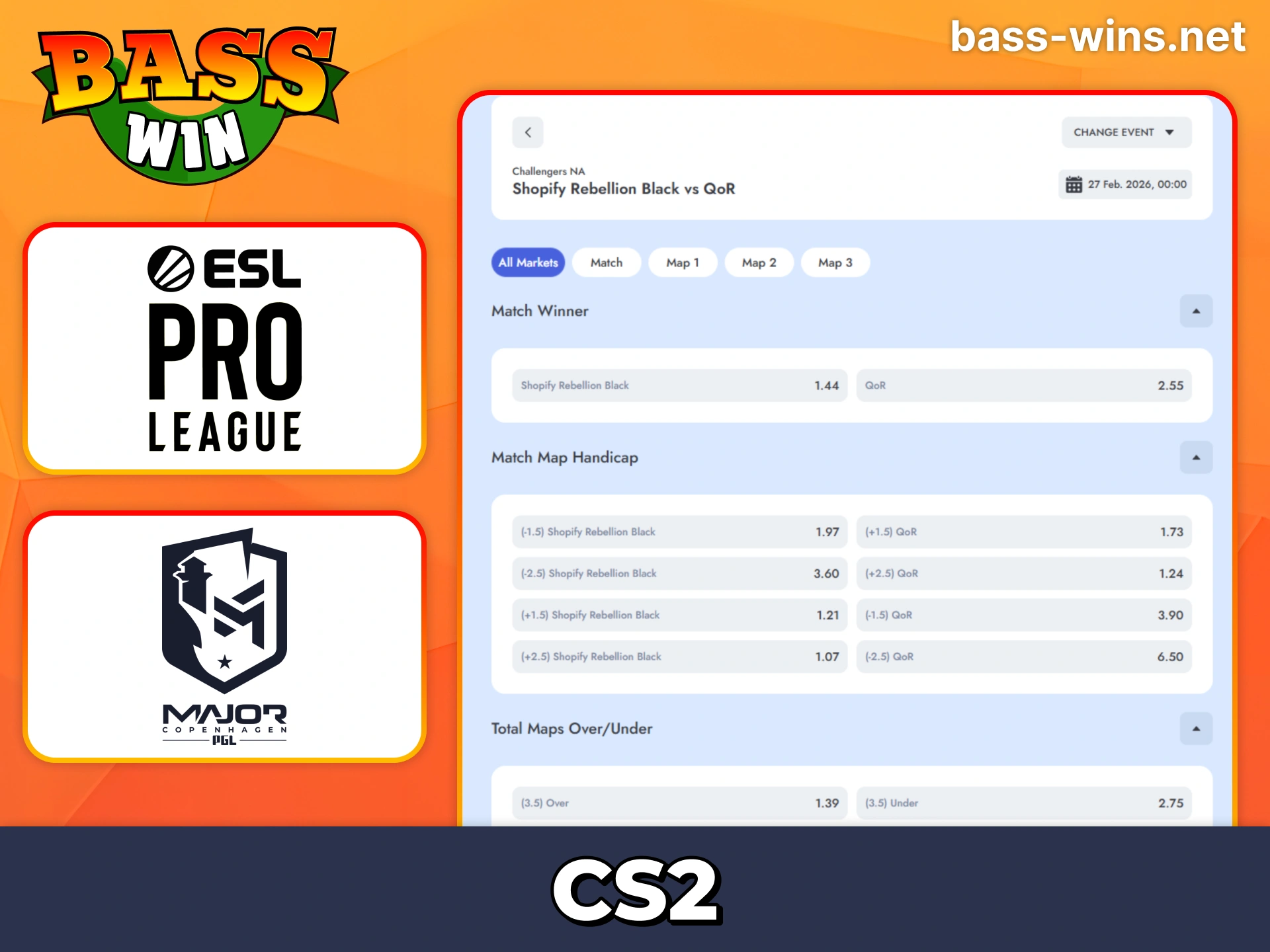 Follow your favourite CS2 teams with Bass Win esports betting.