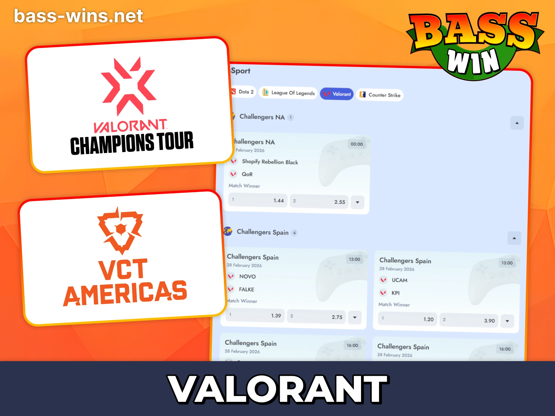 Place bets on Valorant matches at Bass Win sportsbook.