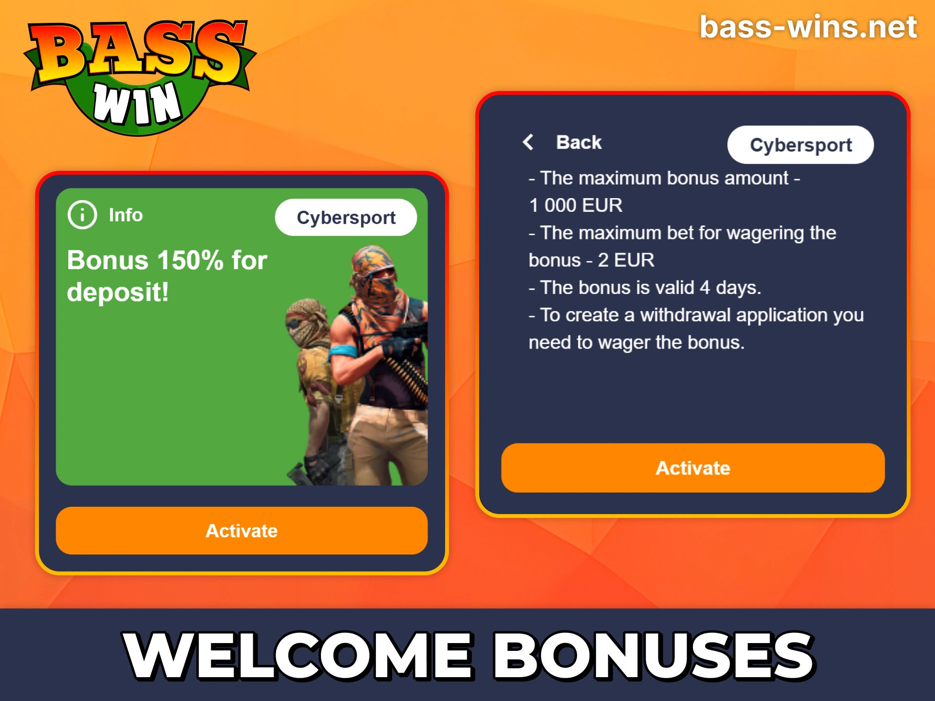 Use Bass Win welcome bonus for your esports betting.