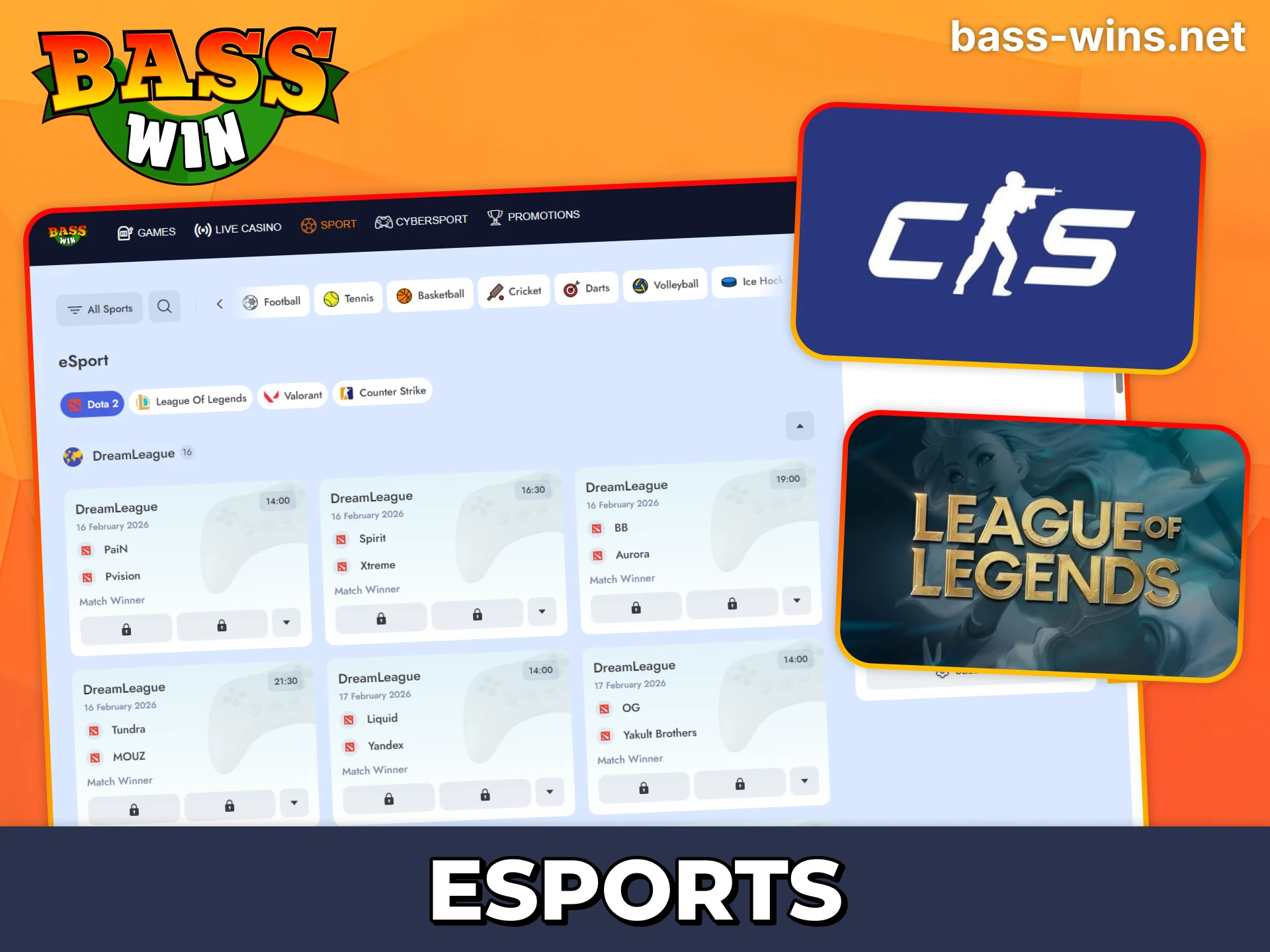 Place bets on your favourite eSports teams at Bass Win.