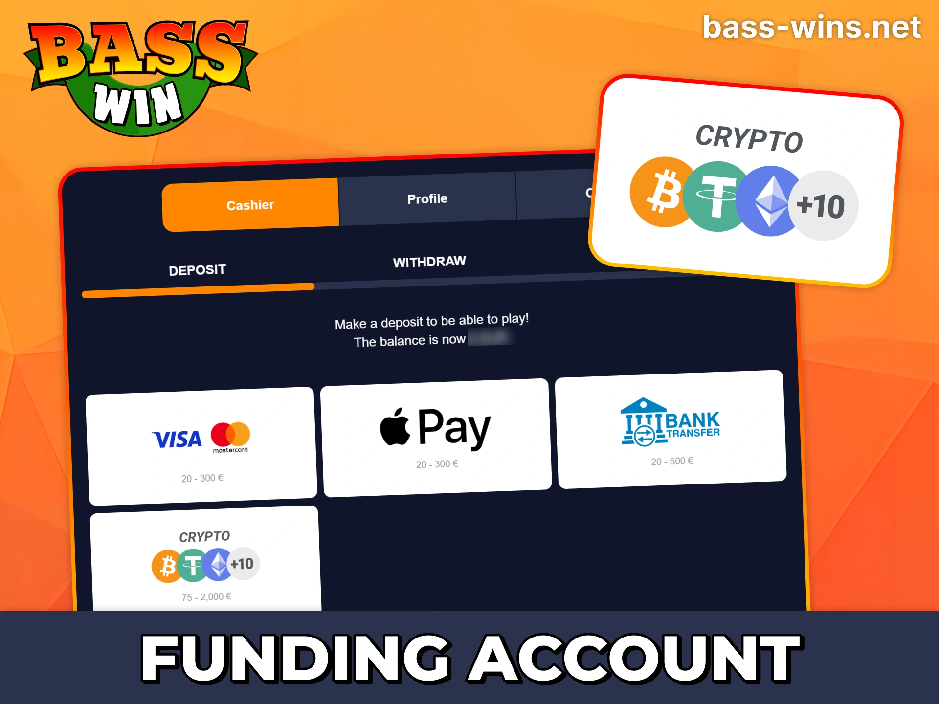 Make a deposit with one of the methods provided by Bass Win.