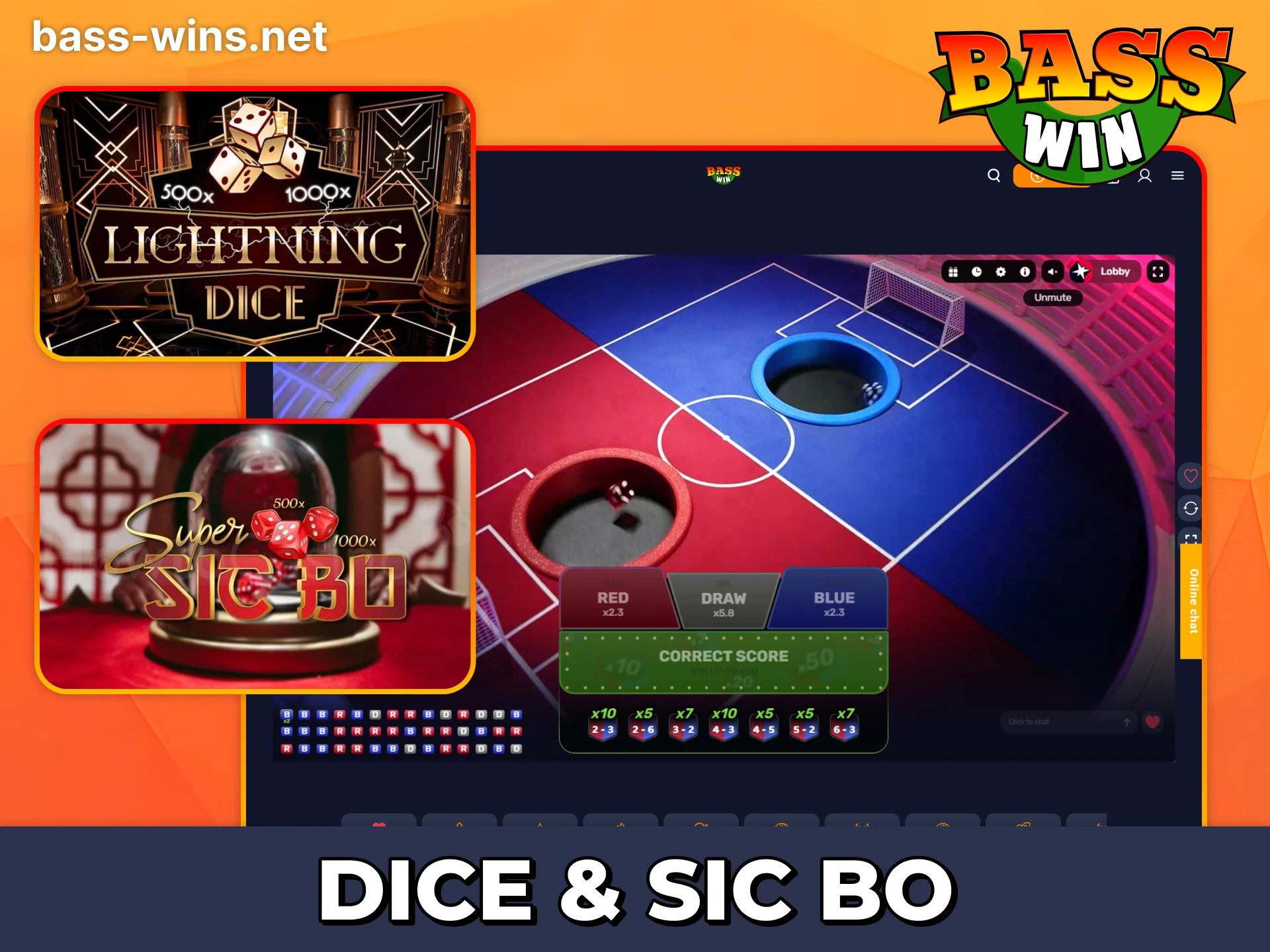 Test your fortune with Bass Win live Dice games.
