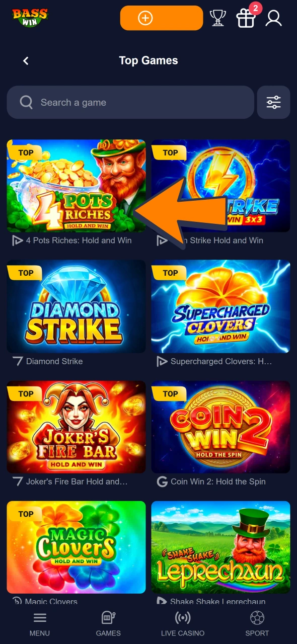 Find game for Bass Win bonus and open it.