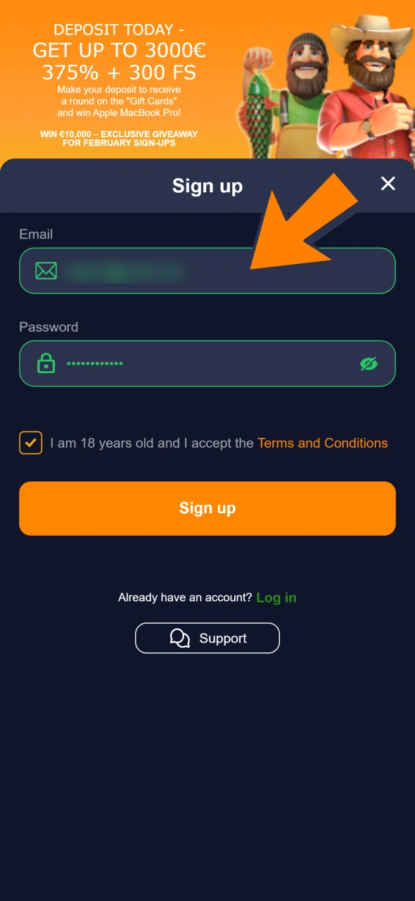Fill in Bass Win registration form to create an account.