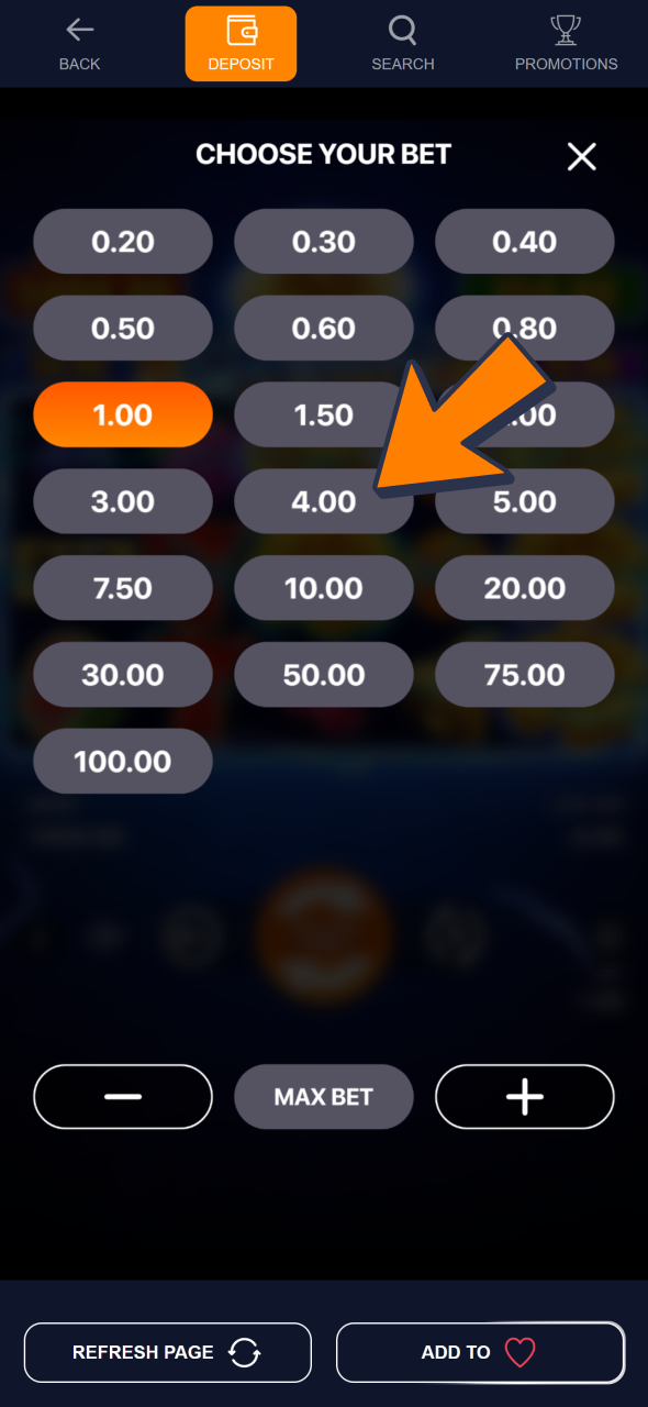 Set your stake amount before spinning at Bass Win slots.