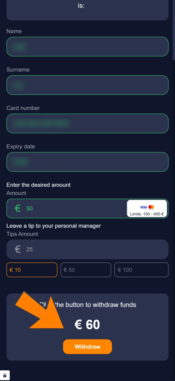 Fill withdrawing form and confirm it to get out winnings from your Bass Win account.