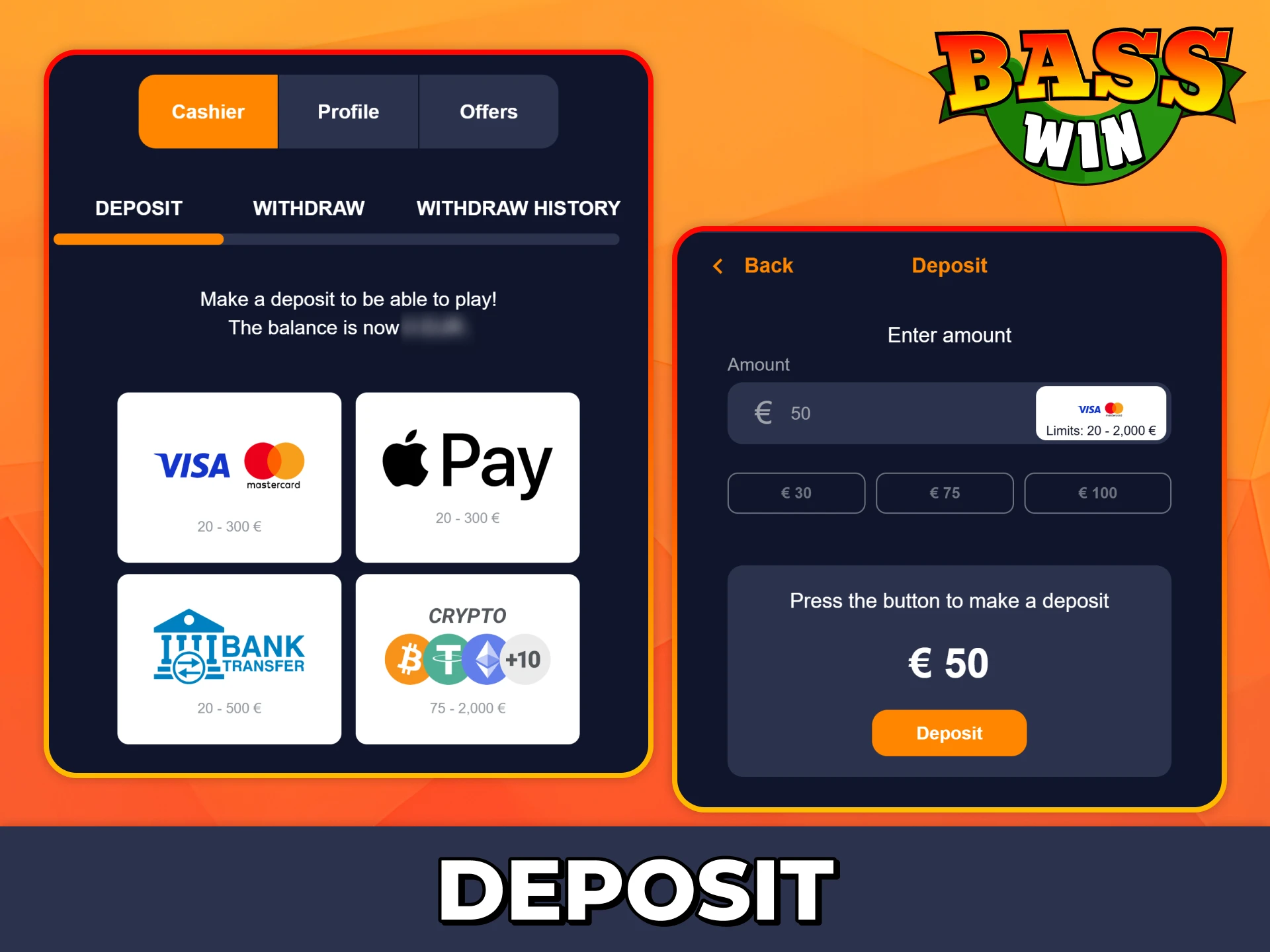 Top up your Bass Win account fast at Bass Win app.