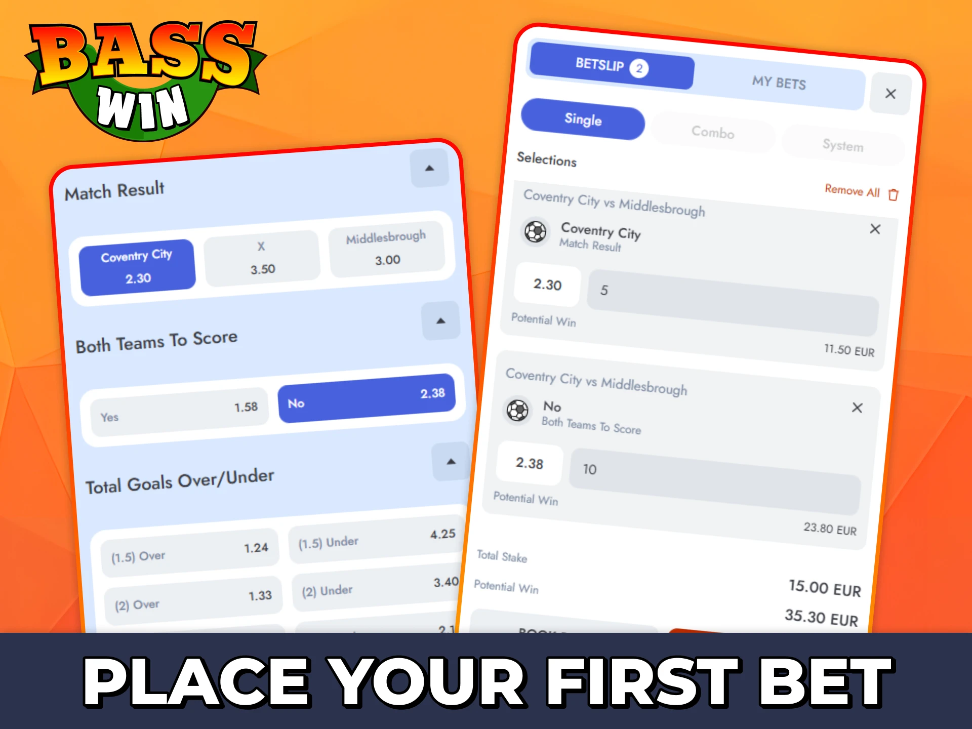 Place your first bet in few simple steps at official Bass Win app.