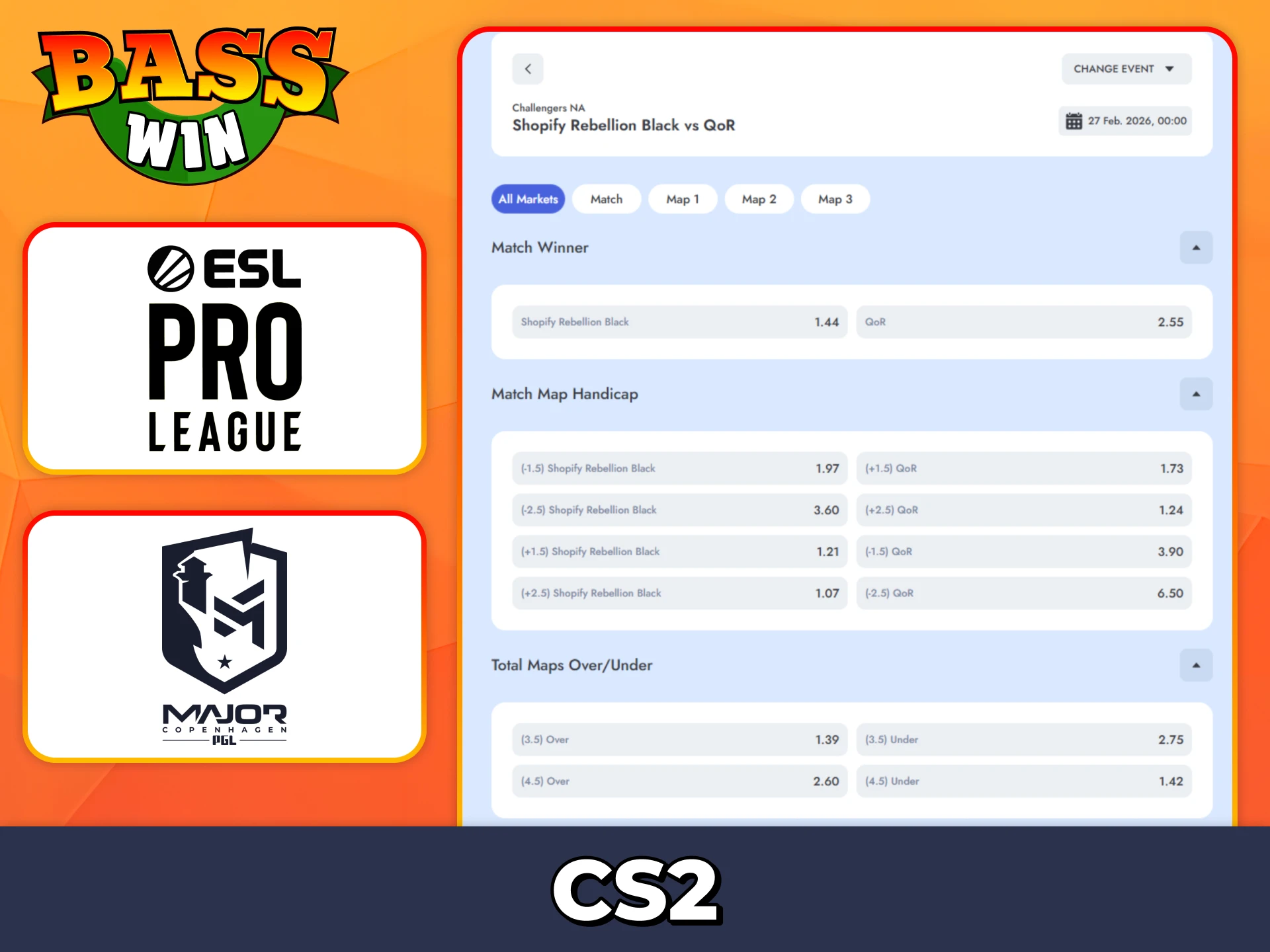 Follow your favourite CS2 teams with Bass Win esports betting.