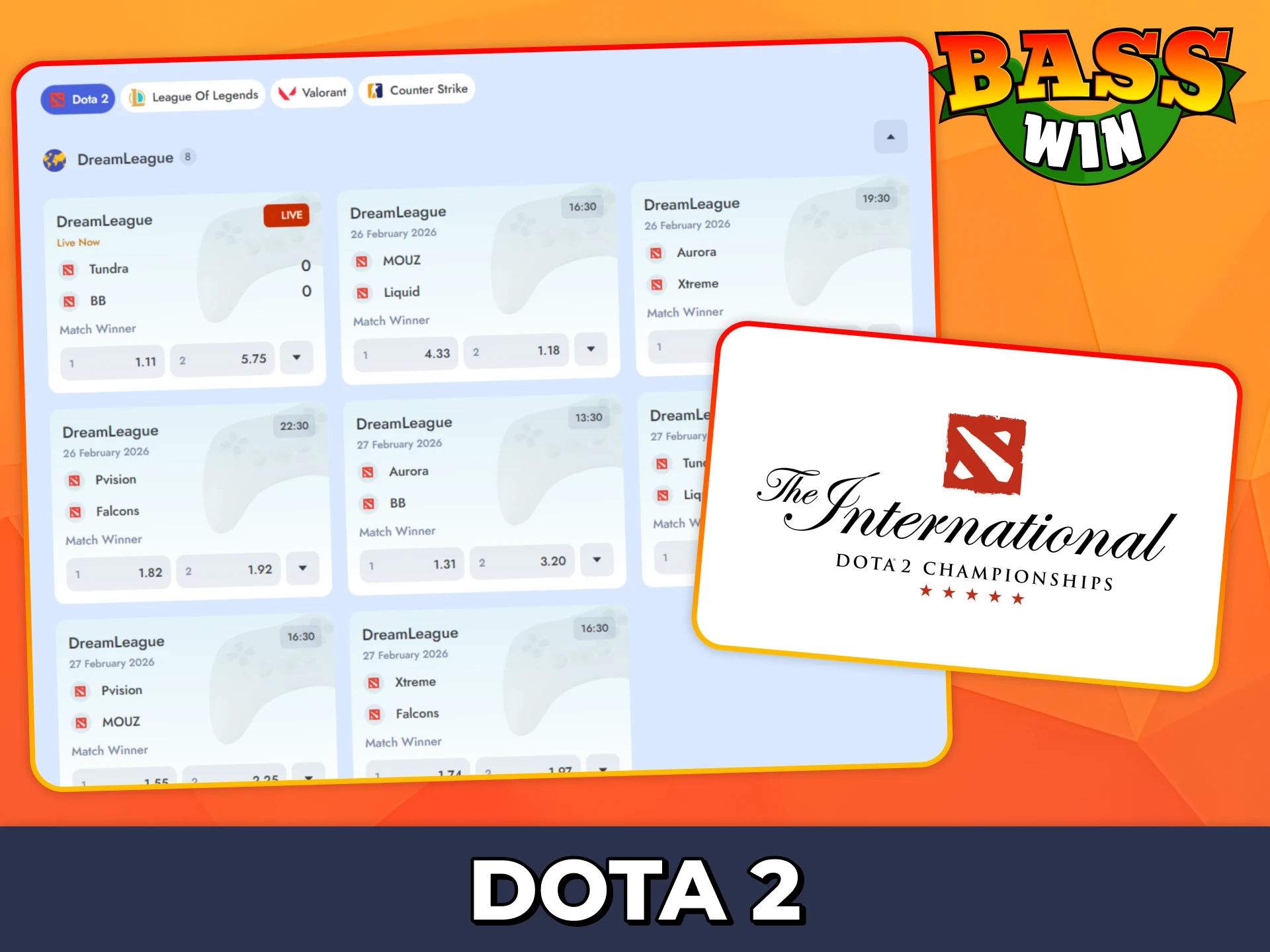 Bet on Dota 2 tournaments at Bass Win.