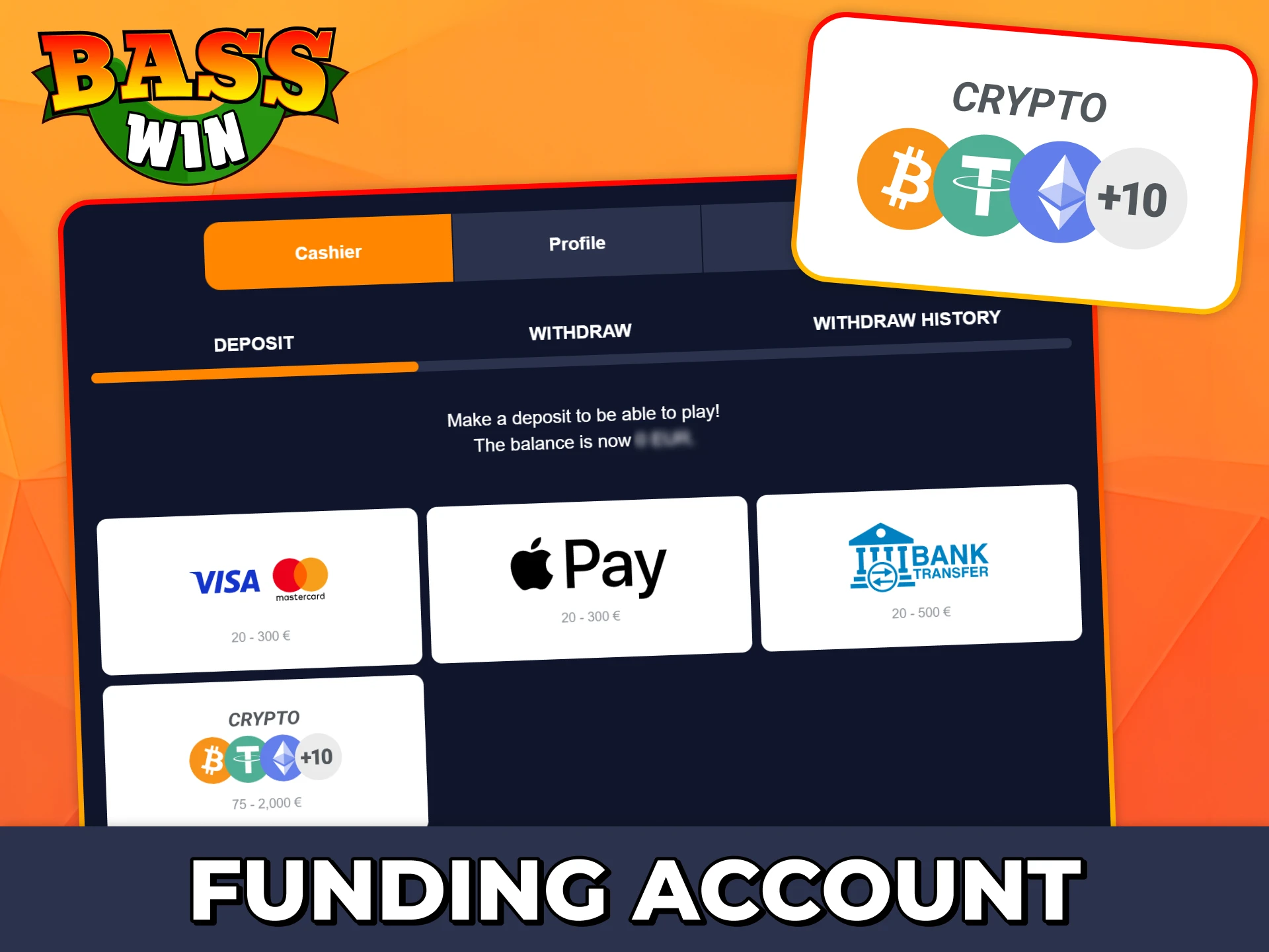 Make a deposit with one of the methods provided by Bass Win.
