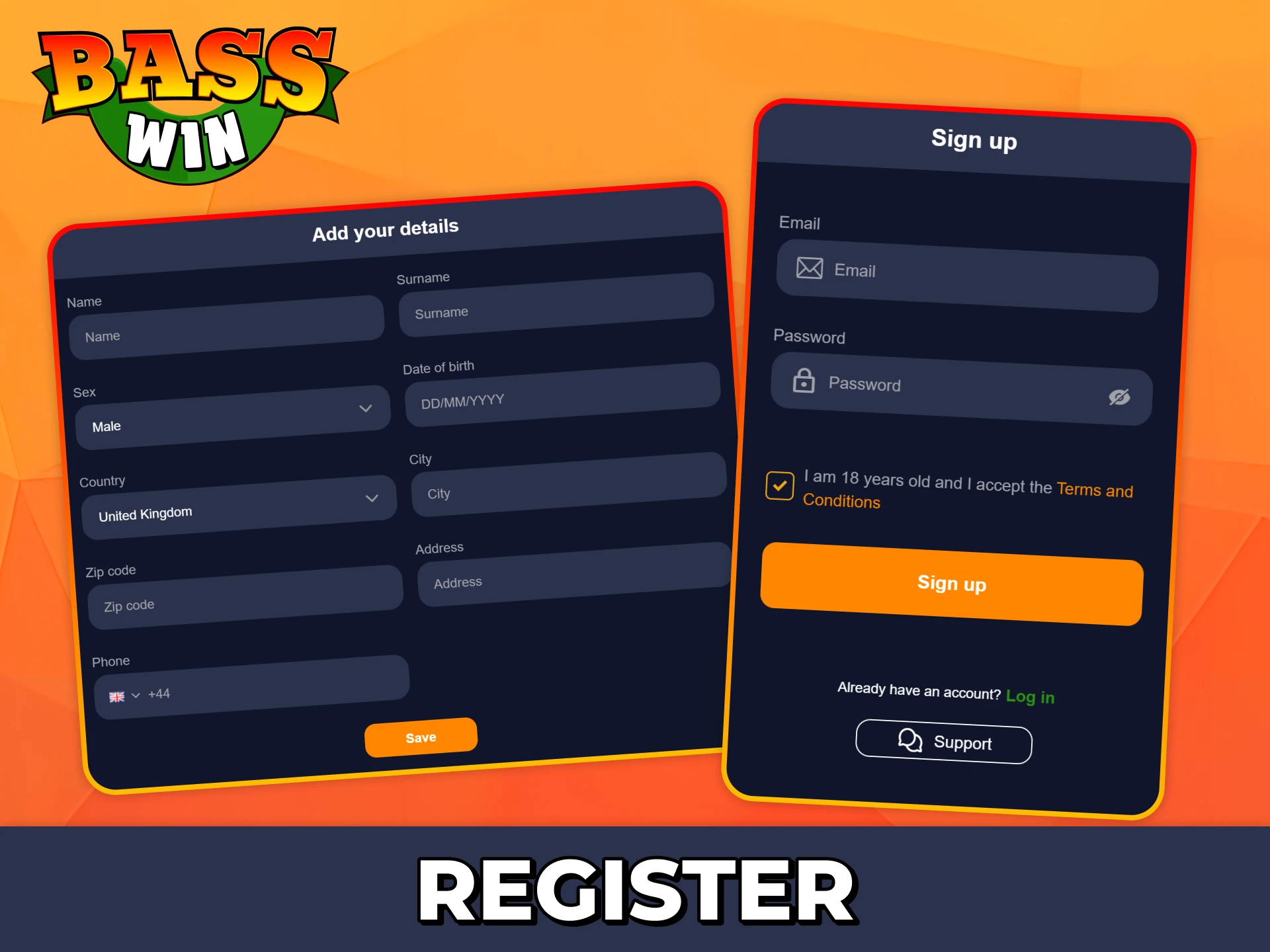 Create your account by filling up those forms at Bass Win casino.