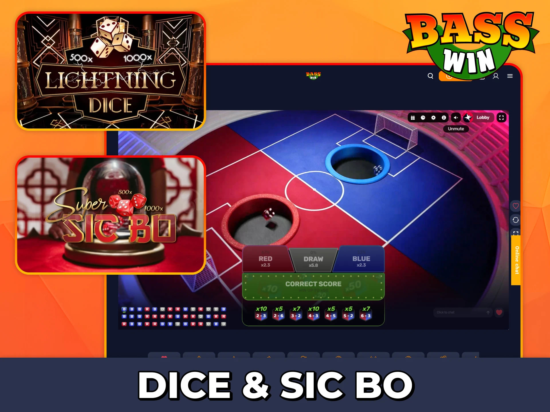 Test your fortune with Bass Win live Dice games.