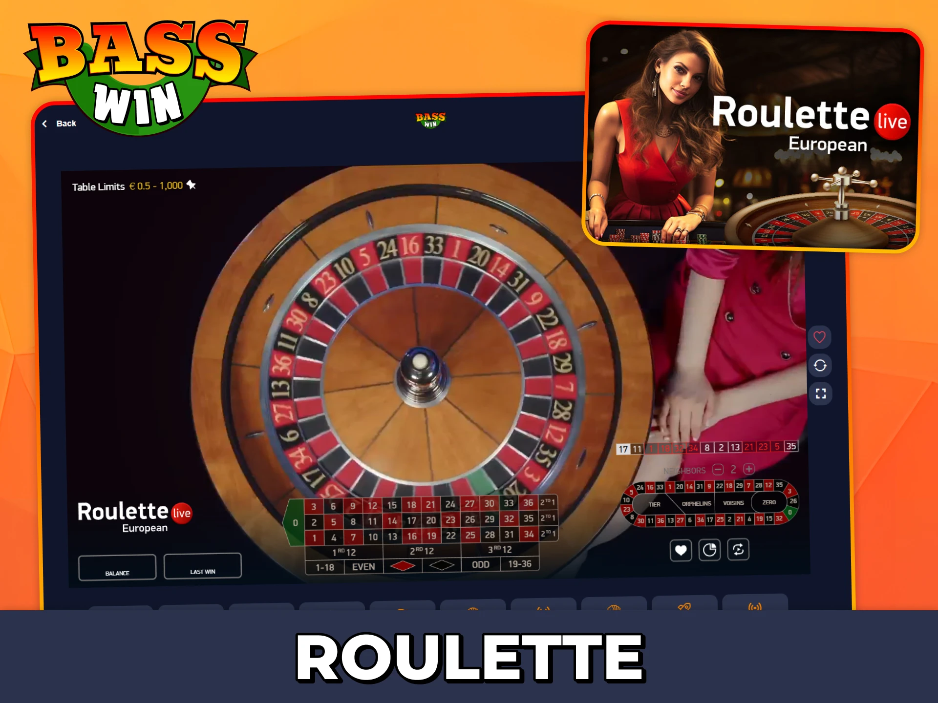 Play different roulette games at Bass Win live casino.